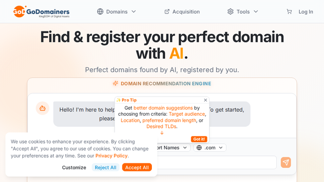 AI Domain Search Engine - Find Perfect Domain Names | GoDomainers