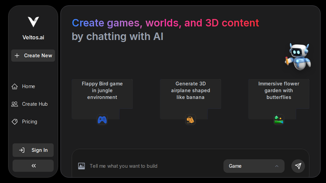 Veltos AI - Create Games & 3D Worlds with Just a Prompt